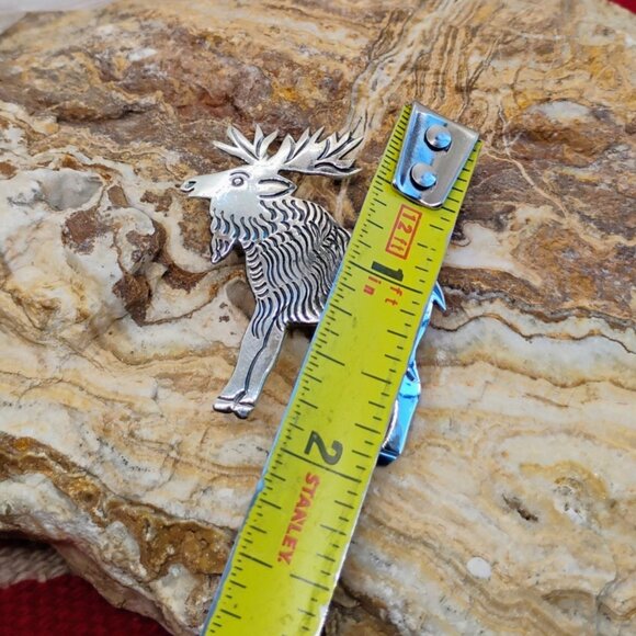 Handmade Sterling Silver & Turquoise Moose or Elk Pendant 2" Long - Picture 6 of 6